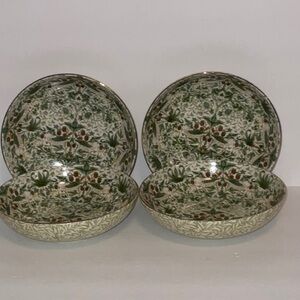 MORRIS & Co. STRAWBERRY THIEF 4 GOLD RIM 9” PREMIUM PORCELAIN PASTA BOWLS NEW